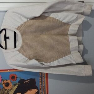 J. Crew Camel and Cream Wool Front Ribbed Pull On Sweatshirt